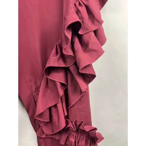 ASOS Ruffle Tapered Pants, Wine Red, 100% Polyester, Statement Joggers Lounge - Picture 5 of 13